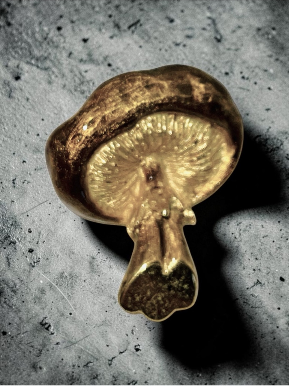 Vintage Brass Textured Detailed Mushroom Brooch Figural Estate Statement
